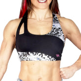 Coretta Asymmetric Crop Top - Grey Leopard / Black